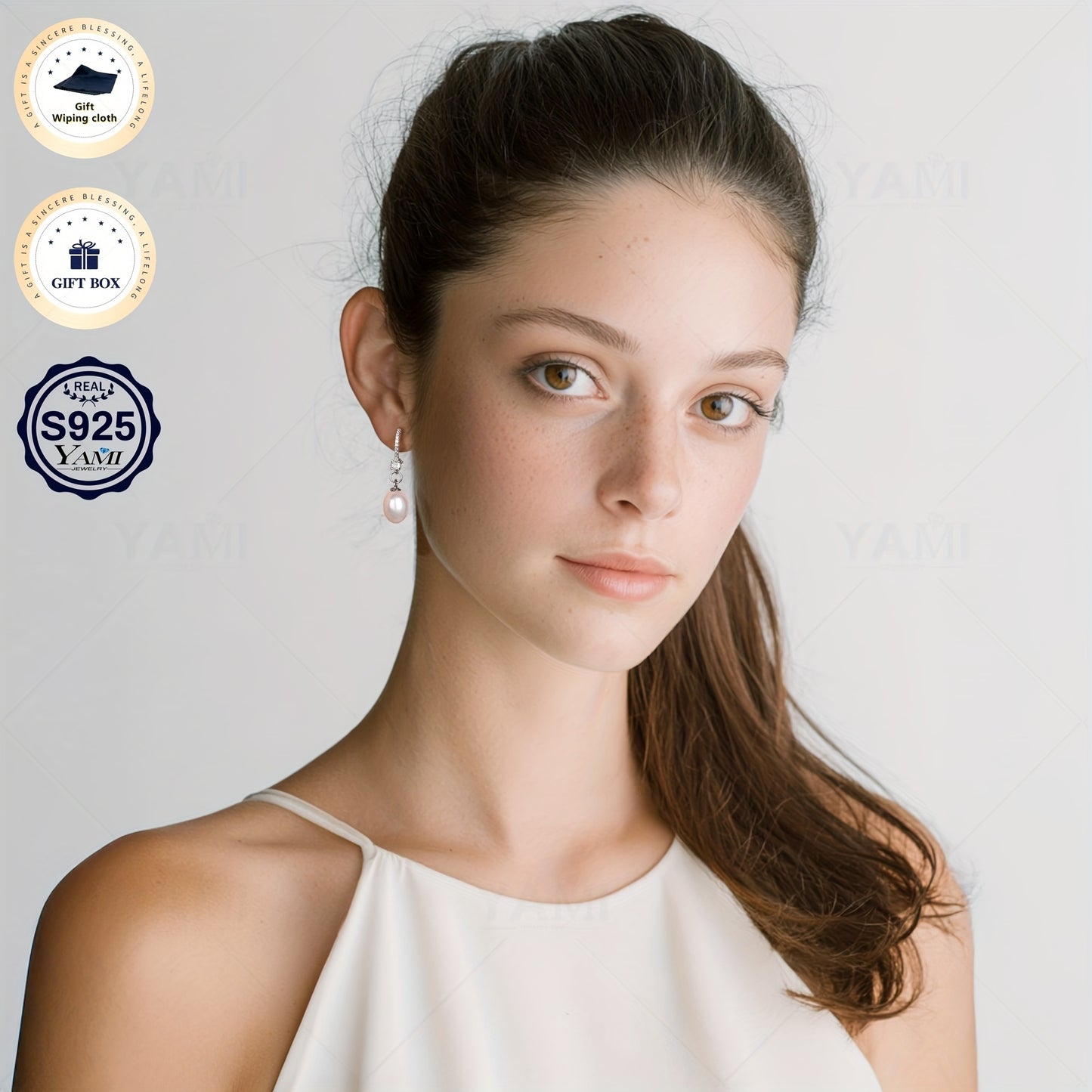 Set Scatola Regalo YAMI, Orecchini a Clip con Perle d'Acqua per Donna, Orecchini con Perle d'Acqua , Bianco/Viola/Nero Orecchini Ipoallergenici in Argento Sterling 925, Adatti come Gioielli Regalo per Donna per Ogni Occasione, Regali di Compleanno, Regali