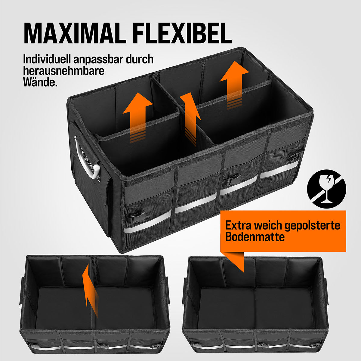MONZANA® Borsa Bagagliaio Organizer Coperchio 68L Impermeabile Divisori Pieghevole Pareti Rinforzate Antiscivolo Borsa Auto 60X35X30Cm