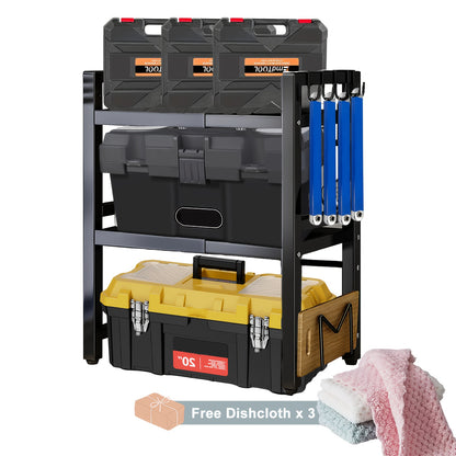 Scaffale Espandibile a 3 Livelli con 6 Ganci e 3 Porta Asciugamani; Scaffale per Garage, Cucina, Armadio; Estensibile da 40cm a 64cm; Adatto per Garage e Cucine (Bianco, Nero)