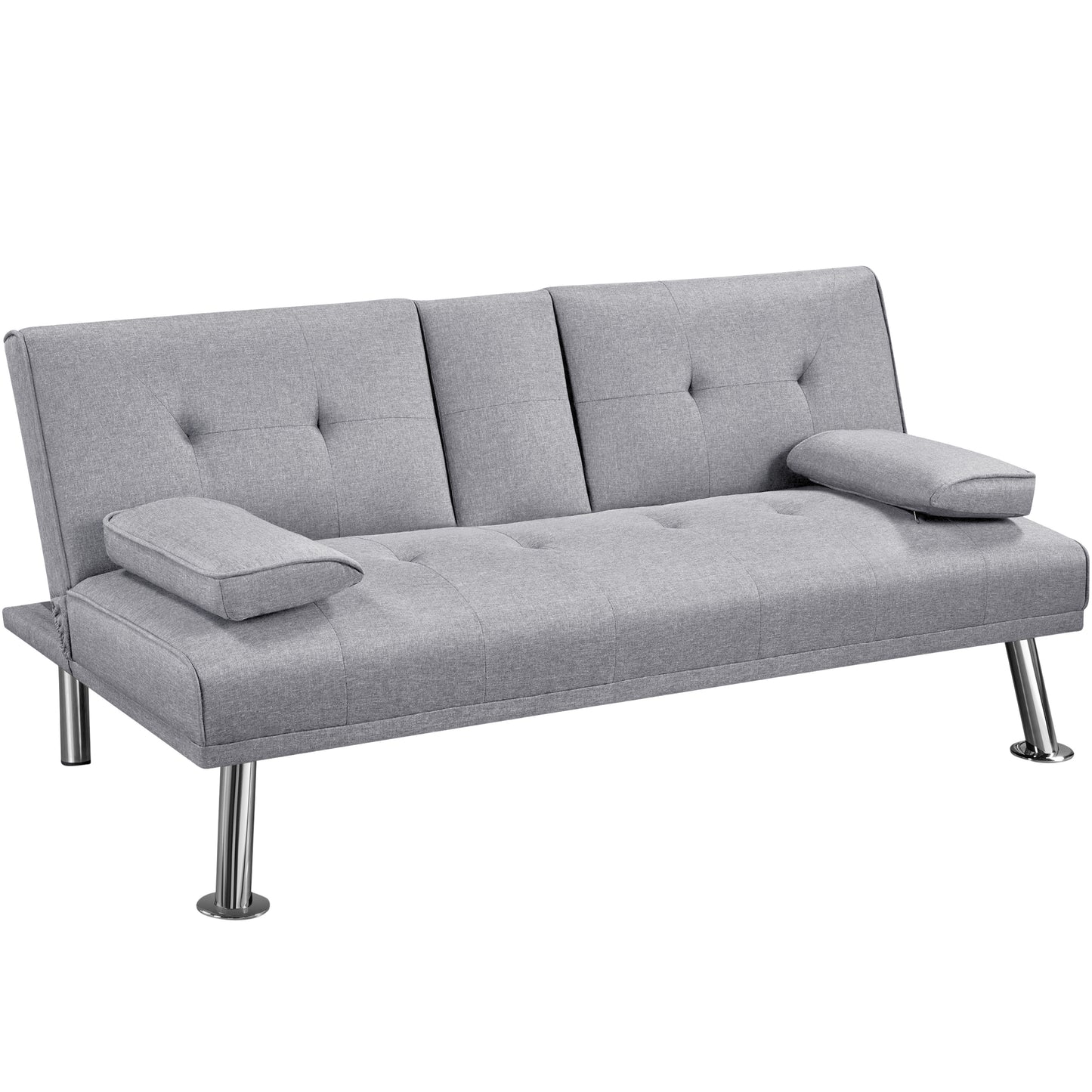 Costoffs Divano Letto a 3 Posti Divano Trasformabile con 2 Braccioli Staccabili Mobile Imbottito con Supporto Centrale Porta Bicchieri Divanetto Reclinabile da Salotto