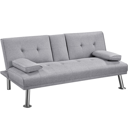 Costoffs Divano Letto a 3 Posti Divano Trasformabile con 2 Braccioli Staccabili Mobile Imbottito con Supporto Centrale Porta Bicchieri Divanetto Reclinabile da Salotto
