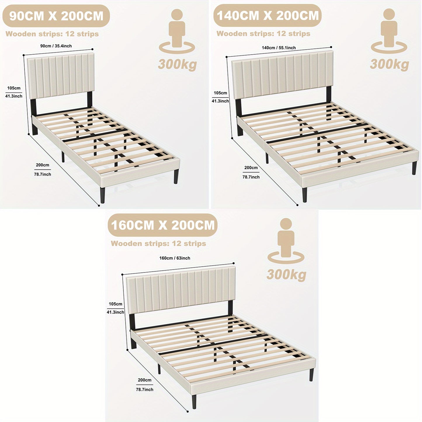 Letto con Bottoni, Letto Imbottito - Struttura a Piattaforma con Testiera in Velluto Imbottito, Supporto a Doghe in Legno, Letto Matrimoniale per Adulti, Design Moderno, Beige, 90/140/160 x 200 cm