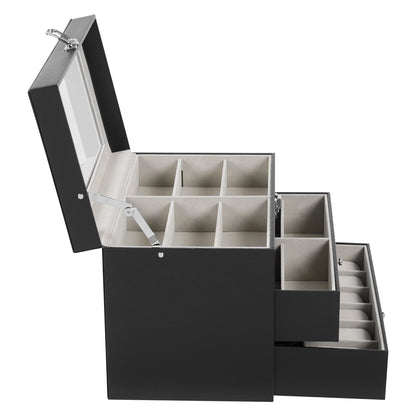 Scatola portaocchiali e orologi a 3 strati con 24 scomparti, custodia organizzatrice per occhiali da vista alla moda per donna e uomo - Portaocchiali portaoggetti multiplo con cassetto, coperchio in vetro e passante per esterni