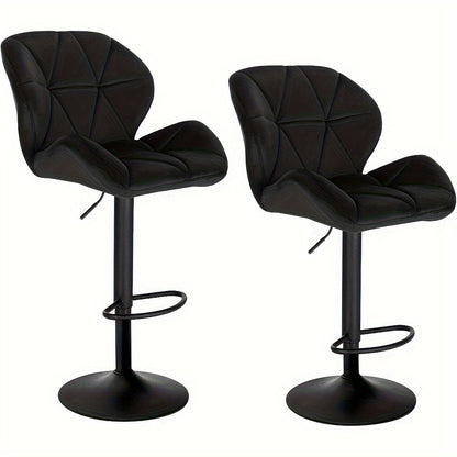2 pezzi di Sgabelli da Bar, Sgabelli da Bistro Designer, con Schienale, Regolabili in Altezza, Rotanti, in Velluto, Acciaio