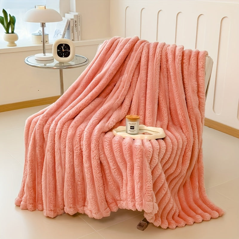 Coperta 1 pz in finta pelliccia di coniglio adatta a tutte le stagioni - Copriletto termico reversibile a righe, morbido e accogliente plaid di coniglio per ufficio, campeggio - Coperta multiuso da regalo