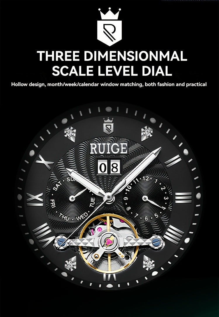 Orologio meccanico automatico di lusso da uomo con indicazione giorno e data, adatto per occasioni d'affari e casual, un regalo perfetto