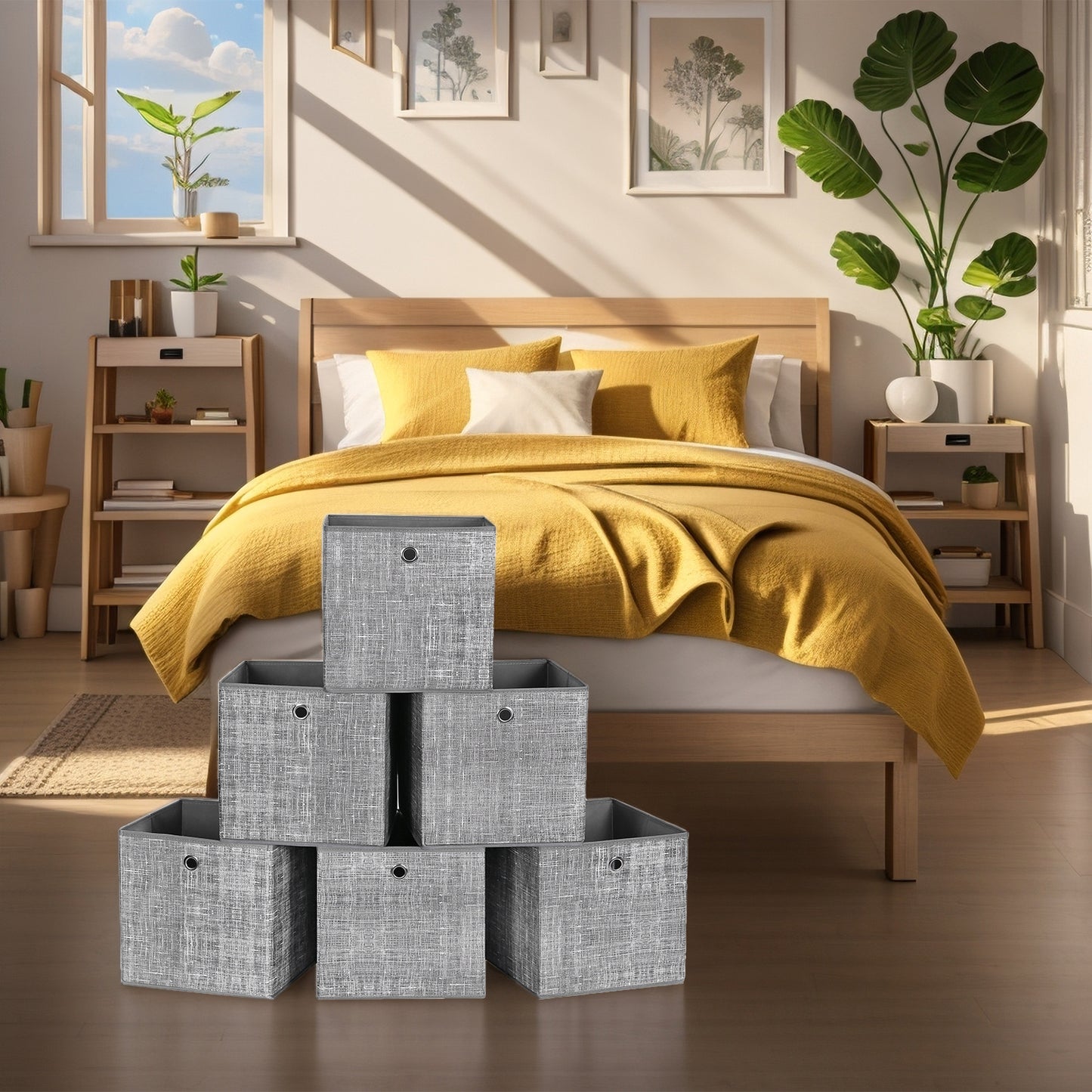 Scatole di Stoccaggio Pieghevoli, Set di 6, 30 x 30 x 30 cm, Adatte a Unità di Stoccaggio Cubiche, per Scaffali, Stoccaggio di Vestiti