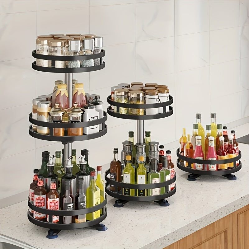 Organizzatore da Cucina Girevole a 360 Gradi - Porta Spezie in Metallo con Contenitori per Condimenti, Oli e Aceti - Opzioni a Doppio/ Triplo Strato