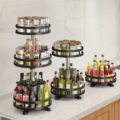Organizzatore da Cucina Girevole a 360 Gradi - Porta Spezie in Metallo con Contenitori per Condimenti, Oli e Aceti - Opzioni a Doppio/ Triplo Strato