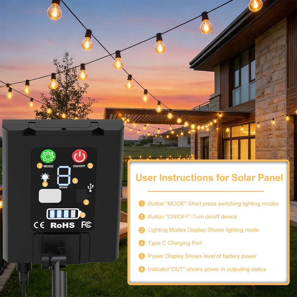 Catena Luminosa Solare da Esterno, 15M/20M/30M LED Luci da Giardino Dimmerabili Timer 8 modalità di illuminazione regolabili per Picnic Turistici, Atmosfera Decorativa, Illuminazione Cortile, Feste di Matrimonio, Cortili Esterni, Pergola Patio
