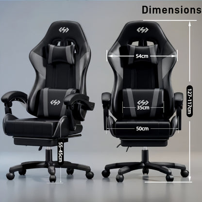 Sedia da gaming ergonomica con imbottitura a molle ultra-morbida, sedia da ufficio con poggiatesta e supporto lombare, angolo di inclinazione e poggiapiedi regolabili, realizzata in ecopelle resistente, regali per fidanzato