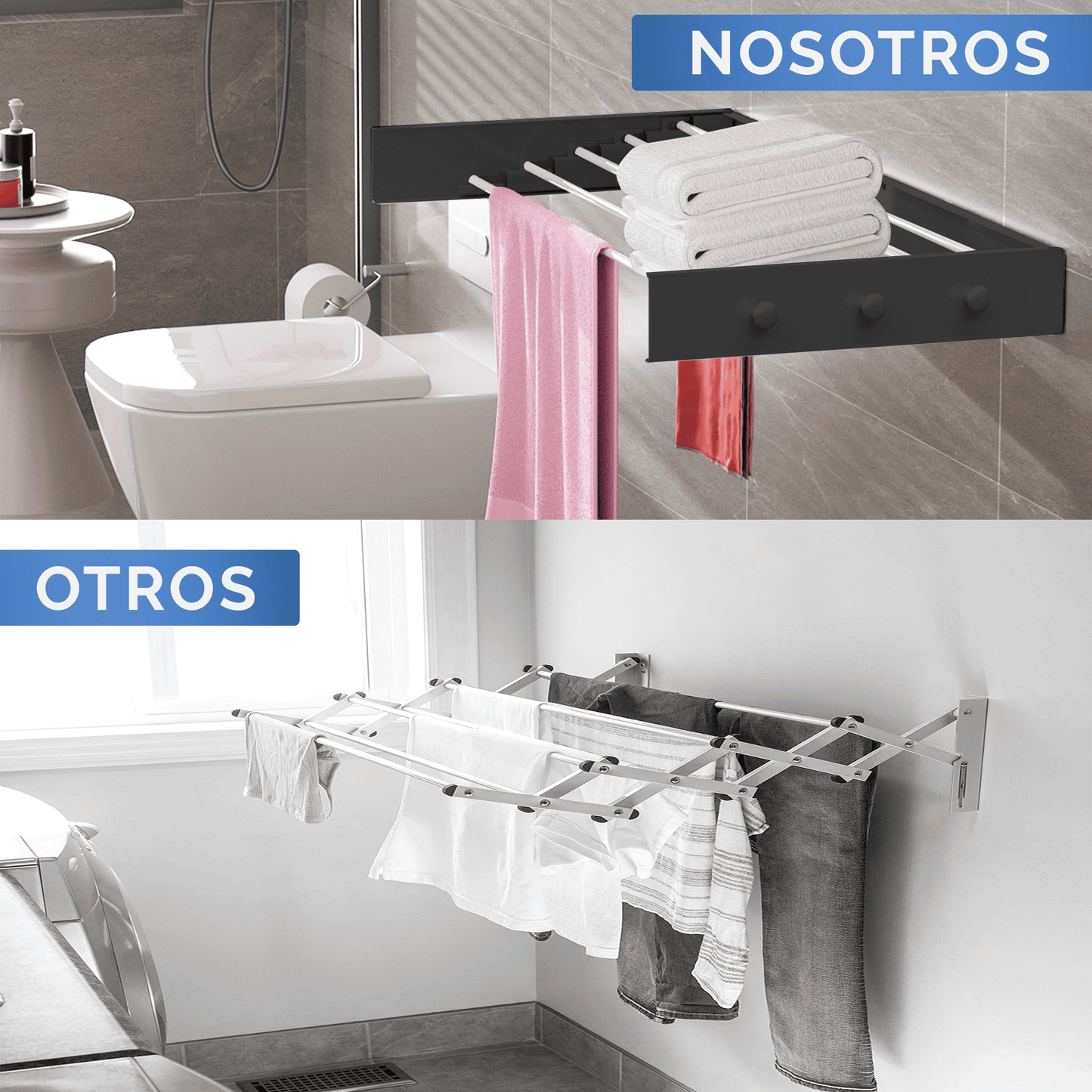 Stendibiancheria a muro retrattile e pieghevole RELAXTY, 80 cm | Stendibiancheria a muro pieghevoli per uso interno o esterno | Design compatto salvaspazio con capacità di 30 kg