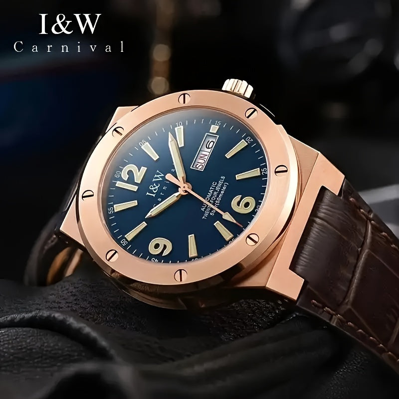 [I&W Carnival] Orologio Sportivo Meccanico da Uomo, Luminoso e Impermeabile con Vetro Finto Zaffiro, Regalo Ideale per le Vacanze
