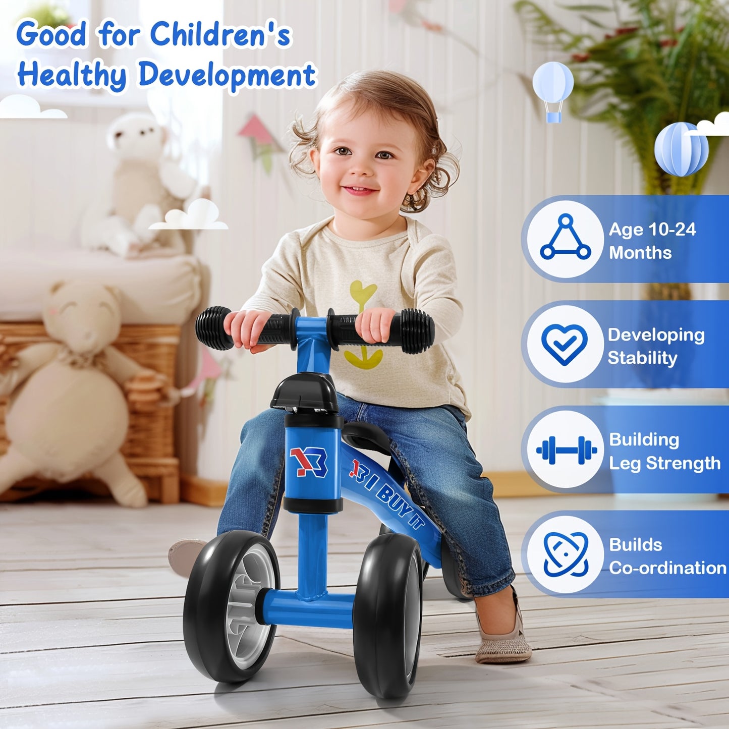 I BUY IT Bici in equilibrio per bambini - Bici leggera per bambini piccoli con telaio robusto e base ampia, 4 opzioni di colore (Rosa/Rosso/Verde/Blu/Giallo) - Bici addestramento senza pedali con sistema di freno lineare e ruote basse per bambini e bambin