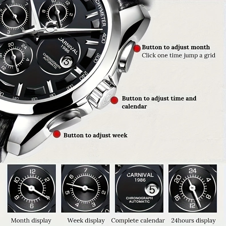 [I&W CARNIVAL] Orologio Meccanico Automatico Multifunzione Uomo, Orologio Sportivo alla Moda con Calendario e Impermeabile fino a 30m