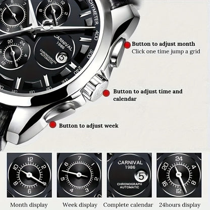 [I&W CARNIVAL] Orologio Meccanico Automatico Multifunzione Uomo, Orologio Sportivo alla Moda con Calendario e Impermeabile fino a 30m