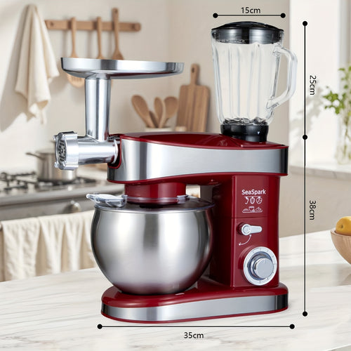 Robot da cucina 6 in 1, 1200W 6 velocità con pulsante a scatto, accessori con ciotola da 6L in acciaio inossidabile, impastatrice elettrica verticale, gancio per impasto, frusta, spatola, accessori per centrifuga, accessori per tritacarne e accessori per