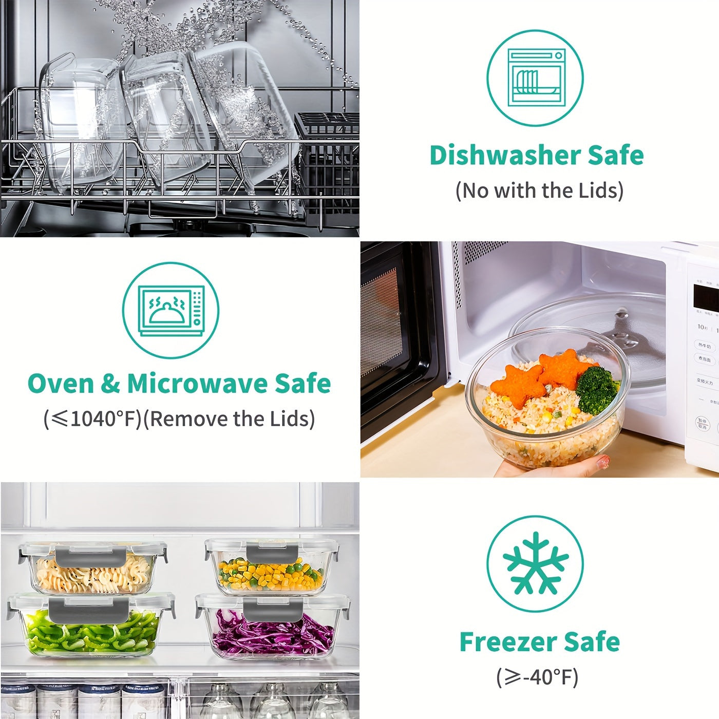 Set da 34 pezzi di contenitori per alimenti in vetro con coperchi, contenitori ermetici in vetro per la preparazione dei pasti (17 contenitori e 17 coperchi), contenitori per il pranzo a prova di perdite, per microonde, forno, congelatore, lavastoviglie