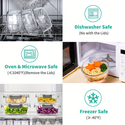 Set da 34 pezzi di contenitori per alimenti in vetro con coperchi, contenitori ermetici in vetro per la preparazione dei pasti (17 contenitori e 17 coperchi), contenitori per il pranzo a prova di perdite, per microonde, forno, congelatore, lavastoviglie