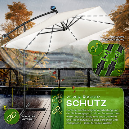 Tillvex® Tenda da Sole Rettangolare in Alluminio con LED Solare Ø 330 Cm + Copertura con Manovella | Ombrello Angolare con Luce Stradale, Supporto e Parabrezza | Grande Ombrello da Giardino in Alluminio con Protezione UV | Ombrello con Manovella, Ombrello