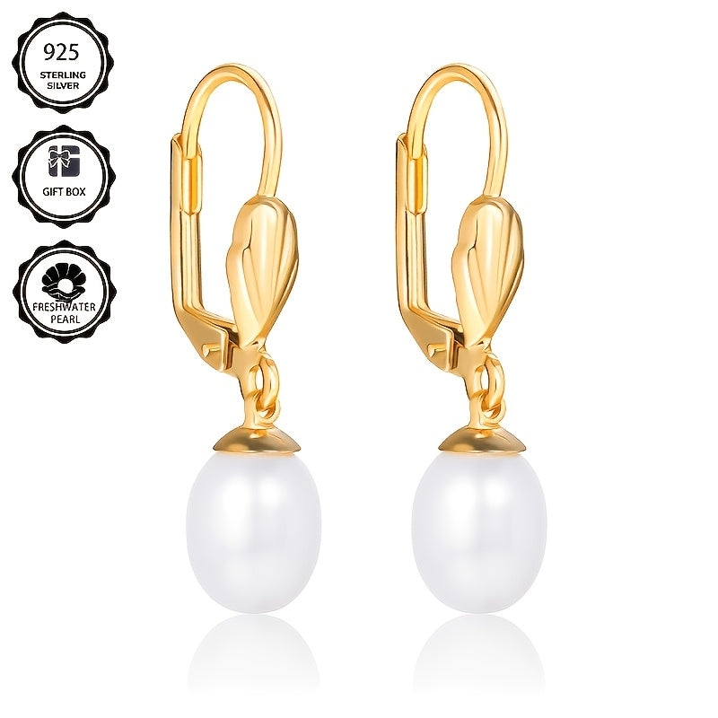 Un paio di orecchini da donna in argento 925, con chiusura a forma di D placcata in oro 18k, eleganti e lussuosi, adatti per uso quotidiano o banchetti serali, regalo per la festa della mamma, confezione regalo in scatola