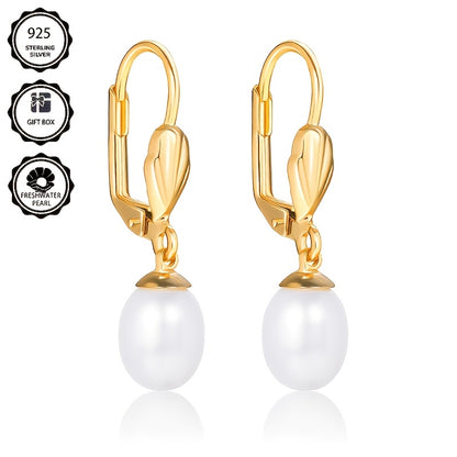 Un paio di orecchini da donna in argento 925, con chiusura a forma di D placcata in oro 18k, eleganti e lussuosi, adatti per uso quotidiano o banchetti serali, regalo per la festa della mamma, confezione regalo in scatola