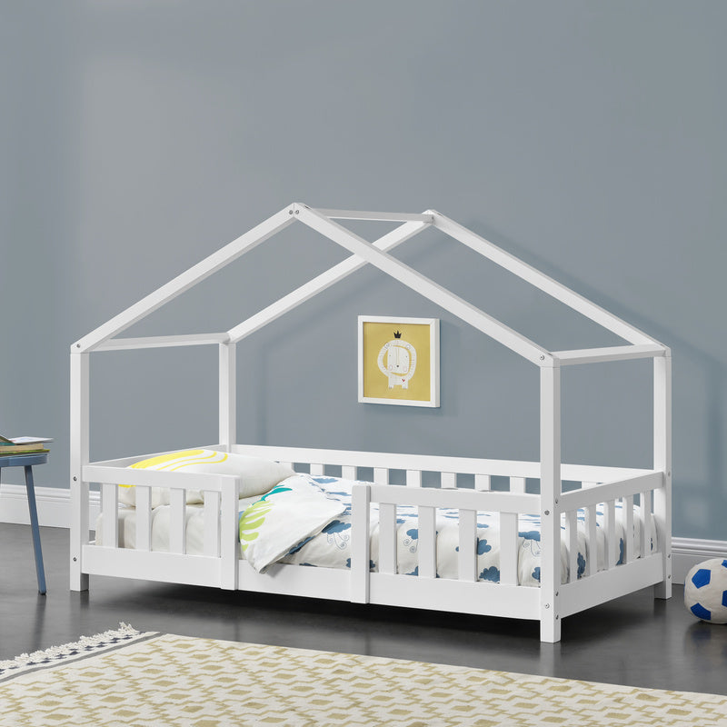 Letto per Bambini Treviolo in Stile Casa con Protezione Anticaduta in Legno di Pino