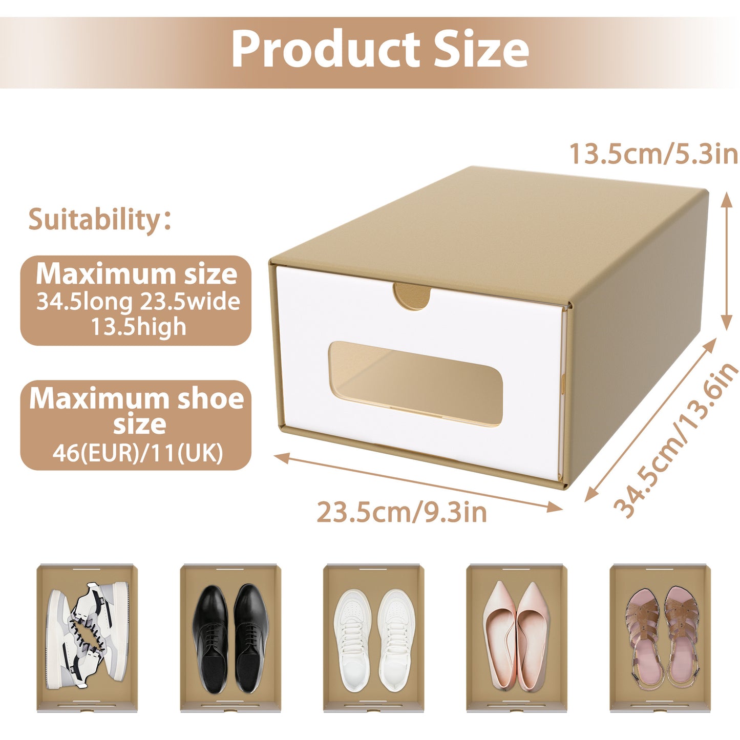 Scatole Rettangolari Impilabili con Cassetto Estraibile e Finestra Trasparente, Organizzatore in Carta Kraft per Scarpe, Abbigliamento e Accessori (10pz/20pz)