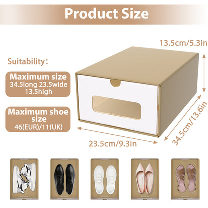 Scatole Rettangolari Impilabili con Cassetto Estraibile e Finestra Trasparente, Organizzatore in Carta Kraft per Scarpe, Abbigliamento e Accessori (10pz/20pz)