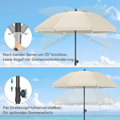 Ombrellone da spiaggia 1 pz, tenda da spiaggia, parasole da giardino, protezione UV, altezza e angolazione regolabili, peso 160g/m², con finestre di ventilazione, fornito con borsa portatile, per giardino, spiaggia, balcone (il diametro si riferisce al di