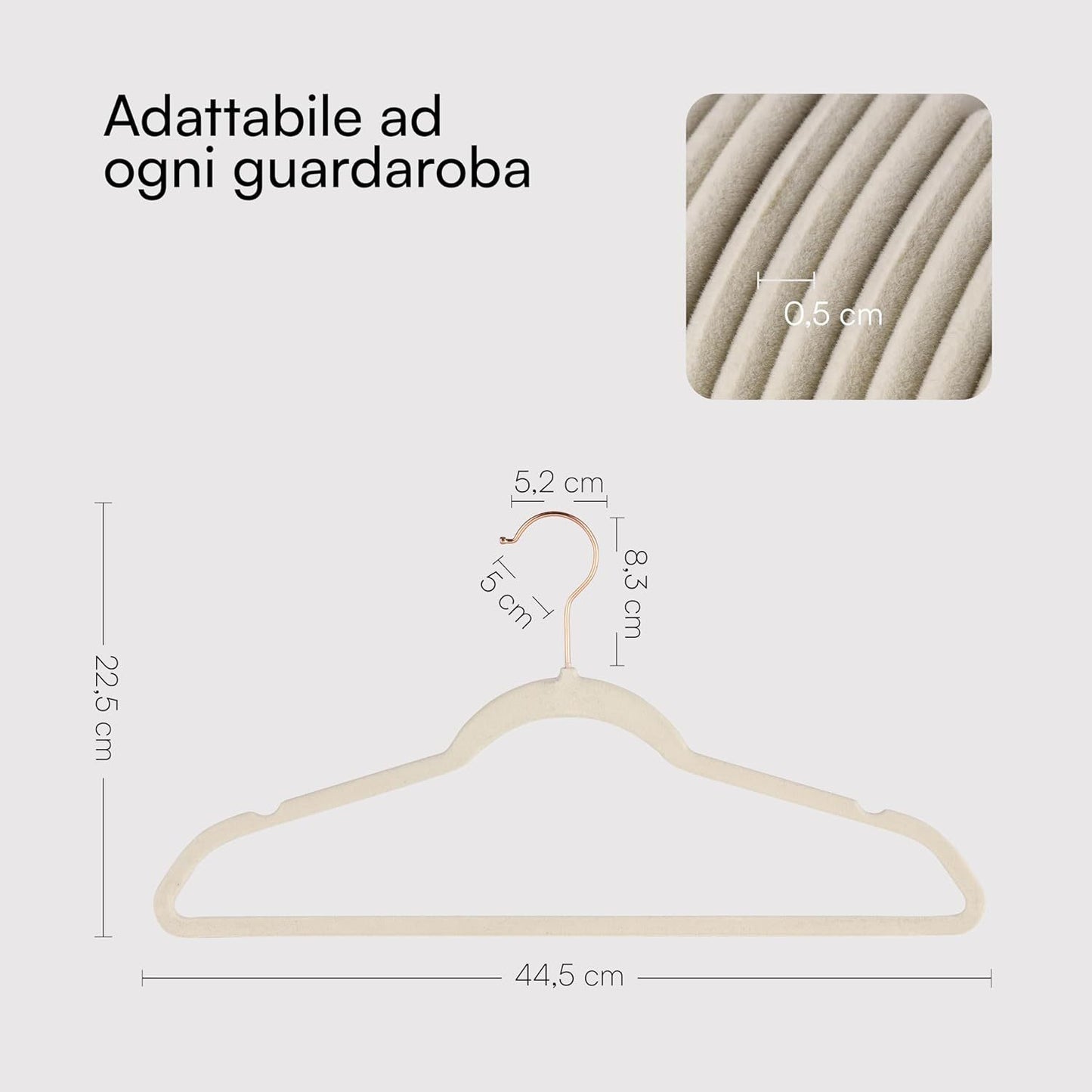 Baroni Home Grucce in Velluto Salvaspazio 44,5 cm – Appendiabiti Antiscivolo con Gancio in Oro o Argento – Design Elegante e Ultra Sottile, Ideali per Vestiti, Camicie, Cappotti – Alta Capacità di Carico – Set da 20 o 50 Pezzi per Organizzare al Meglio il
