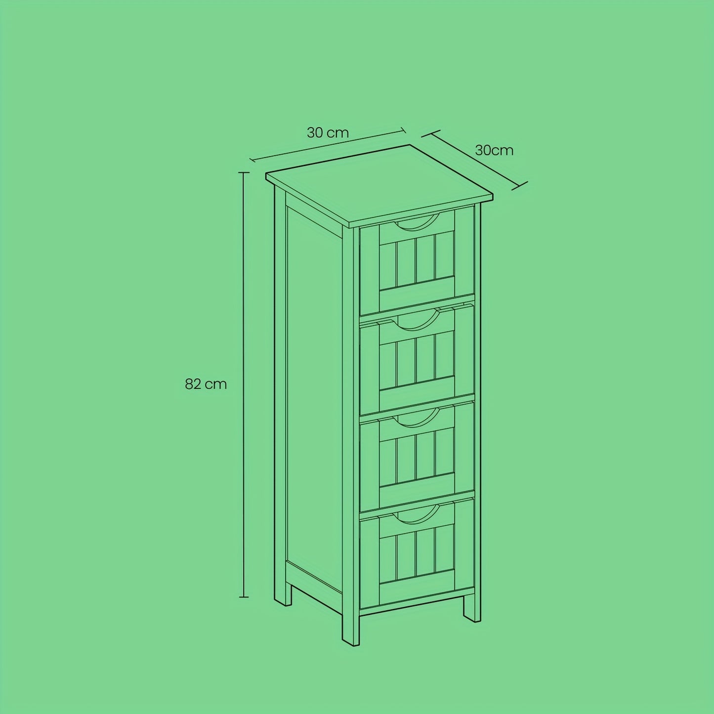 Armadio per il bagno moderno e indipendente con 4 cassetti, 30 x 30 x 82cm - Costruzione in legno duro, design contemporaneo, uso indipendente, ideale per l'organizzazione della casa e dell'ufficio, decorazione del bagno e accessori