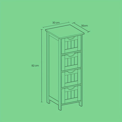 Armadio per il bagno moderno e indipendente con 4 cassetti, 30 x 30 x 82cm - Costruzione in legno duro, design contemporaneo, uso indipendente, ideale per l'organizzazione della casa e dell'ufficio, decorazione del bagno e accessori