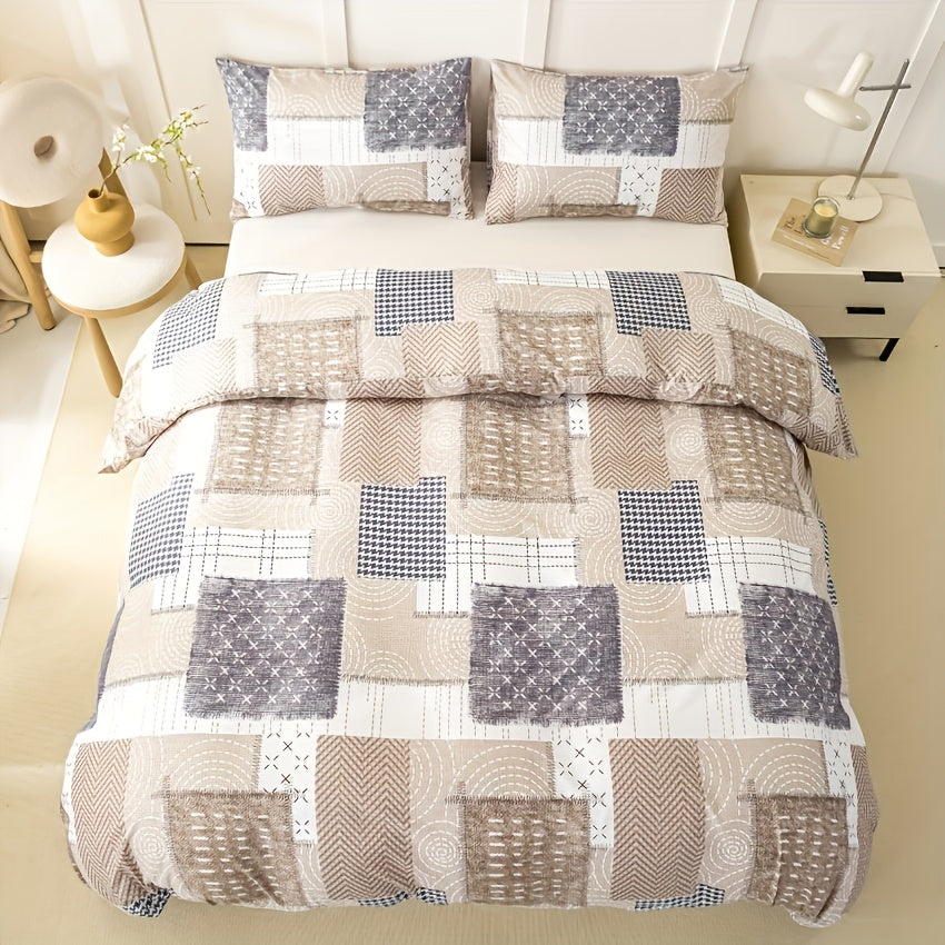 3 Pezzi Copripiumino Quadrato Stampa Patchwork