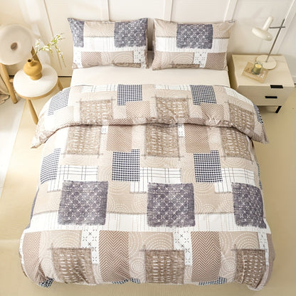 3 Pezzi Copripiumino Quadrato Stampa Patchwork