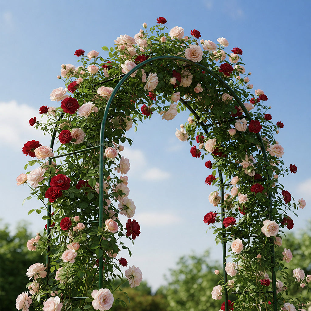 Arbor - Set di 2 pergole da giardino ad arco da 240 cm, supporto in metallo per piante rampicanti, rose, fiori, struttura per pergola da giardino ad arco per piante da giardino, decorazione da giardino, ingresso per matrimoni, patio, terreno, costruzione