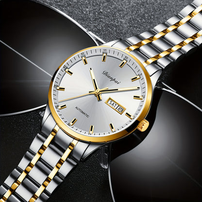 Un orologio da uomo tradizionale e sofisticato con calendario luminoso, realizzato con cinturino in acciaio inossidabile, ideale come regalo per uomo, l'orologio meccanico automatico Dianpai per affari, senza batteria.