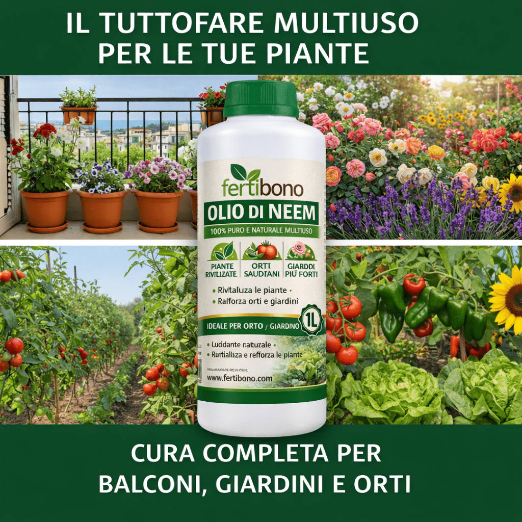 FERTIBONO Olio di Neem 100% Puro, 500 ml, Spremuto a Freddo | Multiuso per Piante, Orto e Giardino