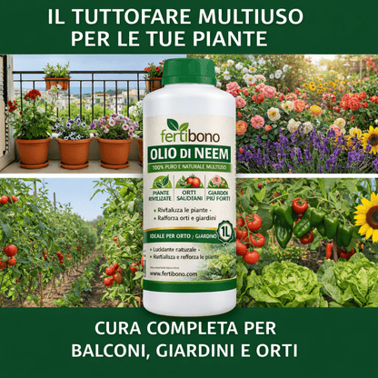 FERTIBONO Olio di Neem 100% Puro, 500 ml, Spremuto a Freddo | Multiuso per Piante, Orto e Giardino
