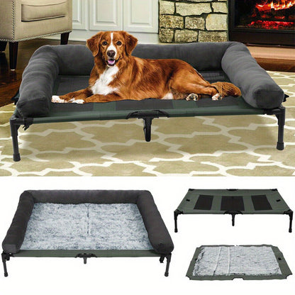 Letto per Cani da Campeggio Rialzato L/XL/2XL - Lettino Esterno di Alta Qualità con Tappetino Traspirante e Morbidi Tappeti in Peluche, Struttura Robusta per Cani Grandi, Poliestere Resistente ad Tutte le Condizioni Atmosferiche, Montaggio Facile e Design