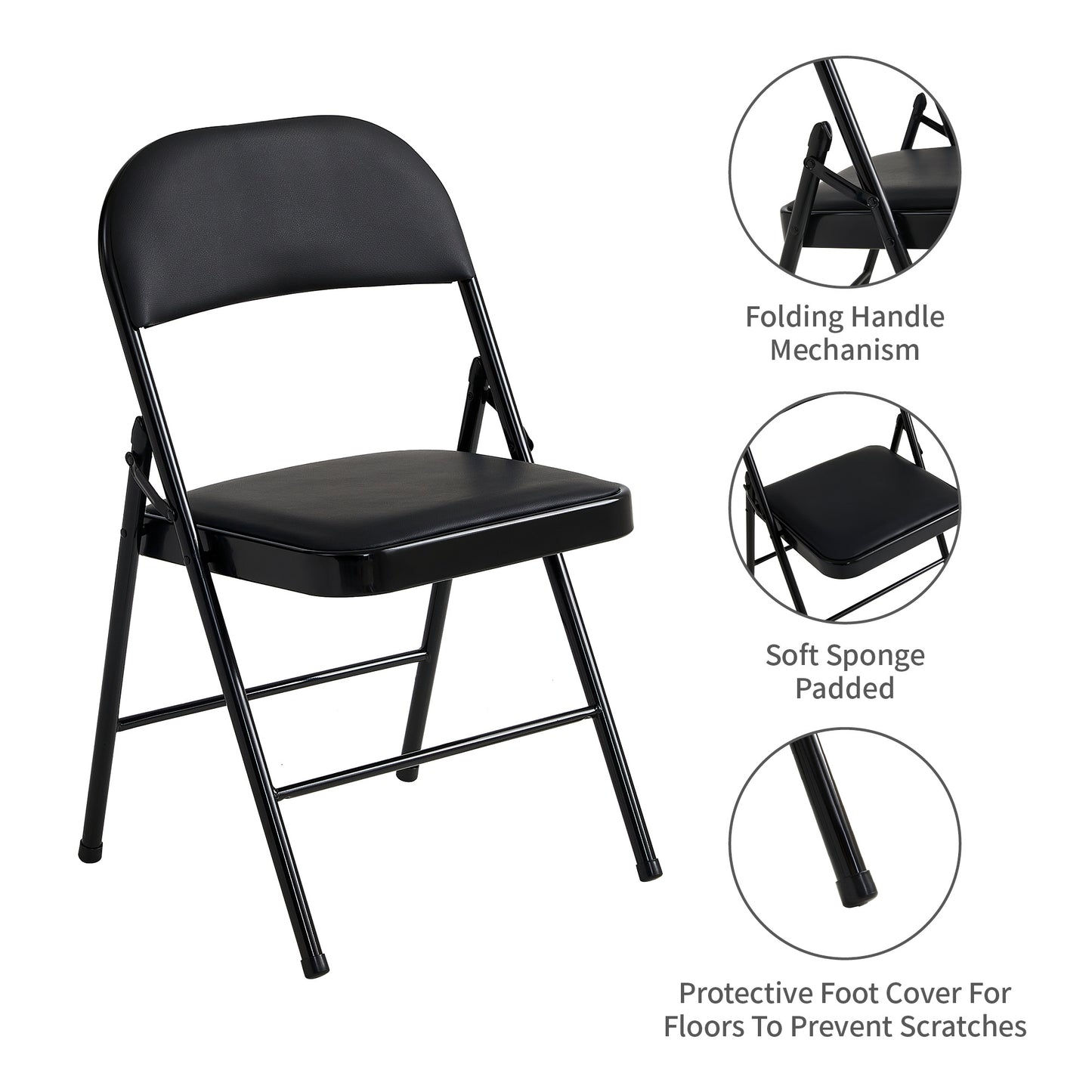 Set di 2 sedie pieghevoli MCC Direct, realizzate in pelle sintetica, con struttura in metallo e sedile imbottito, facili da piegare e conservare per casa, ufficio, sala da pranzo e ricevimento.