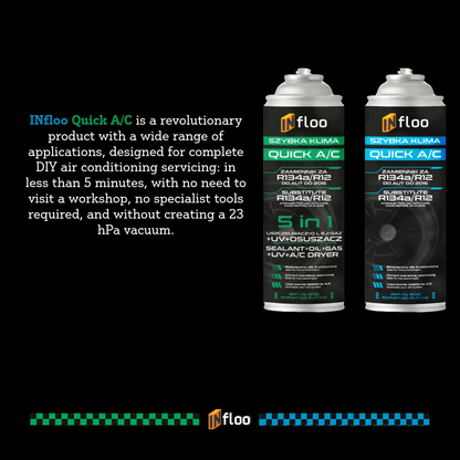 Infloo Kit Sigillante Gassoso R134A 5W1 per Climatizzazione, Asciugatore UV, Bombola Gassosa Refrigerante per Auto Fino al 2016, Servizio Aria Condizionata Indipendente, Raffreddamento Rapido e Sigillatura