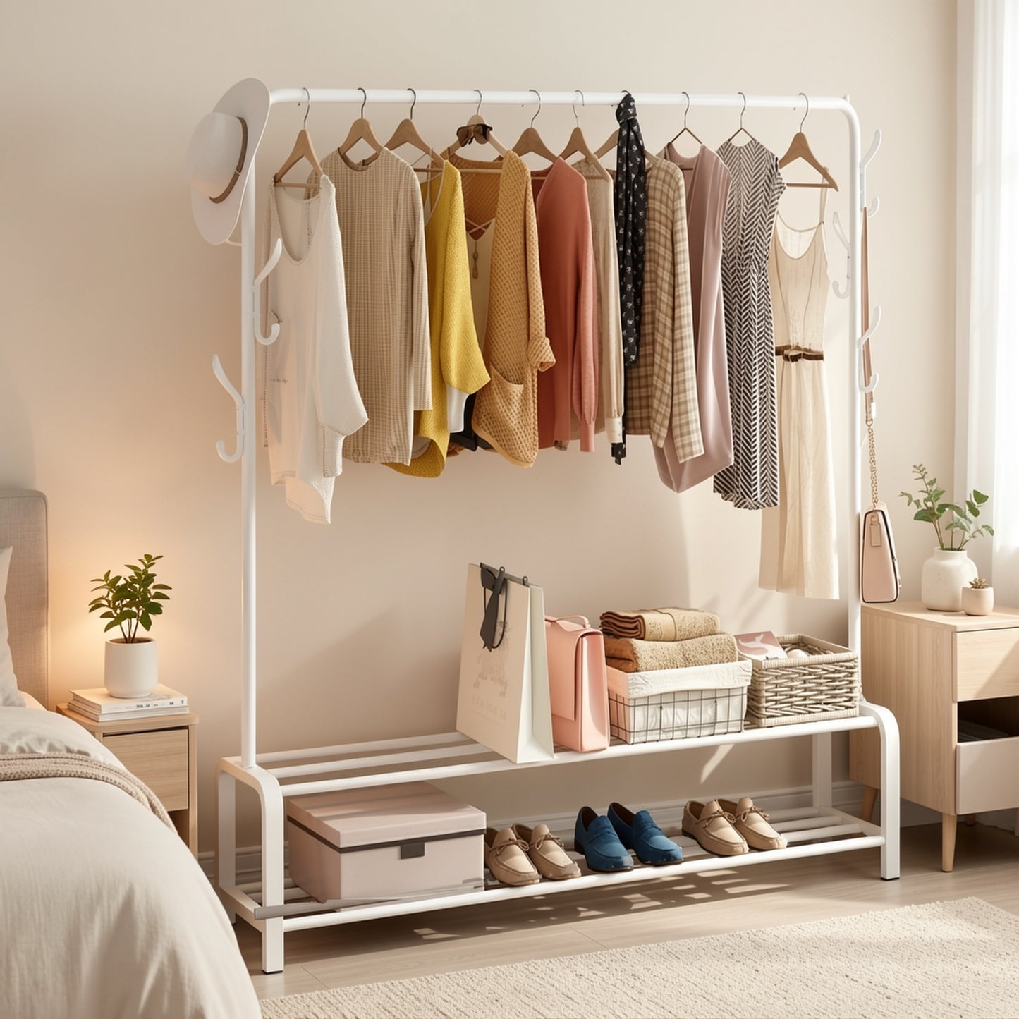 Grucce Multifunzionali per Vestiti, Appendiabiti in Metallo per Camera da Letto, Robusta, Appendiabiti, Appendiabiti con Scaffale Porta Scarpe