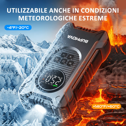 Avviatore di Emergenza per Auto con Compressore Aria e Gonfiatore Pneumatici, Booster Batteria 9500A con Power Bank e Torce LED, Box Avviatore Auto 12V per Tutti i Veicoli a Benzina o Diesel da 10.0L con Custodia Portatile, Cavi Smart con 10 Funzioni di P