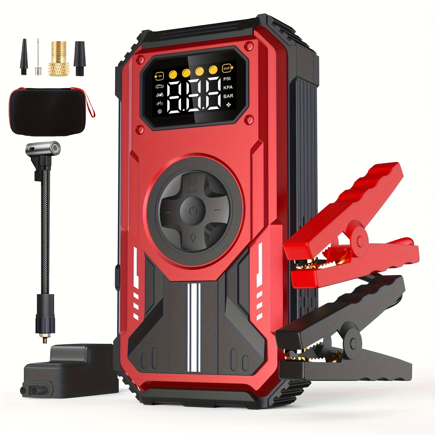 Swarey 12000Mah Avviatore di Emergenza per Auto con Compressore d'Aria, 150PSI 6000A Corrente di Picco Avviatore di Emergenza per Tutti i Motori a Benzina e Diesel da 10.0L, Avviatore di Emergenza con LED