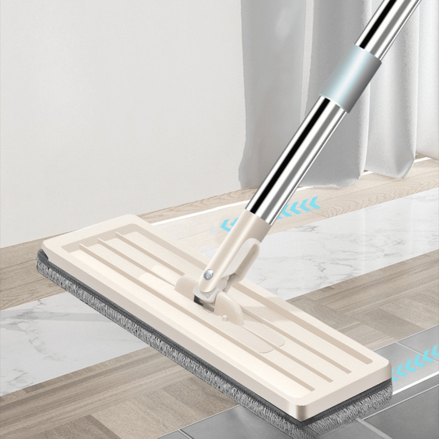 Set Mocio Piatto con Secchio a Doppia Camera e 2 Panni in Microfibra, Kit Completo per Pulizia Rapida e Igienica, Sistema Moderno di Risciacquo e Strizzatura Senza Sporcare le Mani, Ideale per Piastrelle e Parquet, Asta Telescopica Regolabile, Pulizia dei