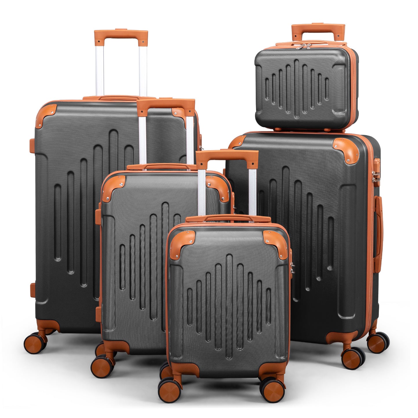 Set di valigie rigide viola scuro abbinato a marrone, 4/5 pezzi, valigia rigida espandibile con ruote spinner, bagaglio da viaggio leggero (12/16/20/24/28 pollici)