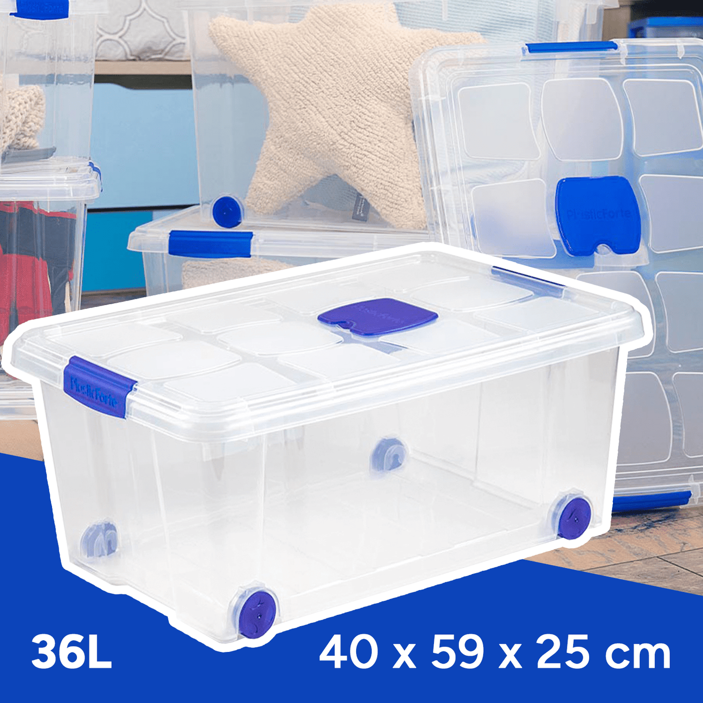 Scatola di Plastica per Organizzare Giocattoli, Libri, Documenti e Coperte - Chiusura Ermetica, Grande Capacità e Resistente - Dekohome