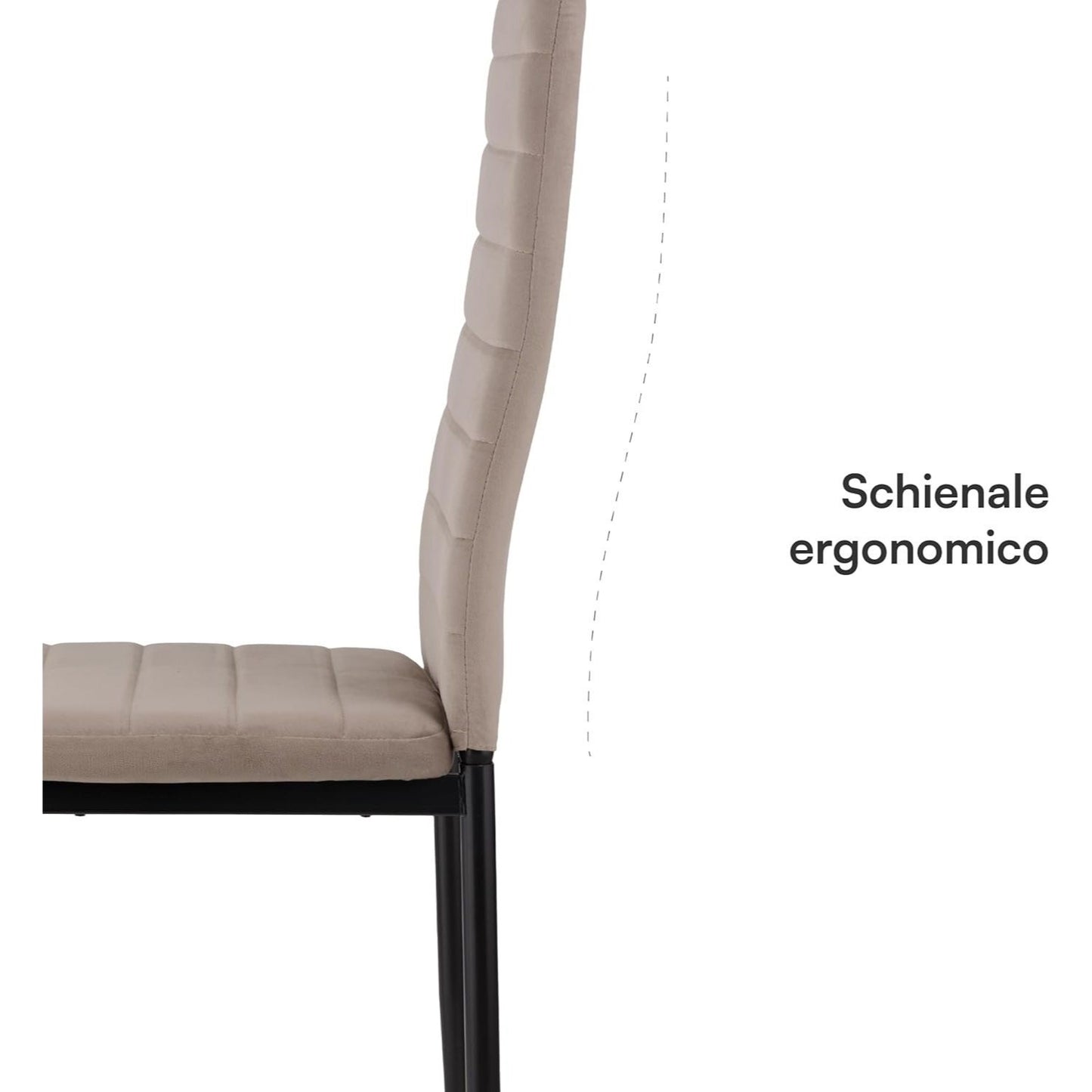 Baroni Home Set di 4 Sedie da Pranzo con Schienale Alto e Seduta Ergonomica con Cuciture Decorative, Sedie Eleganti Imbottite in Ecopelle o velluto con Struttura in Acciaio, 40X48X96 cm