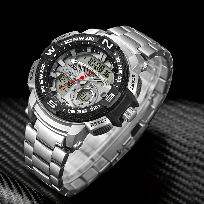 JOEFOX Orologio Sportivo da Uomo di Lusso con Doppio Display - Quadrante Grande, Luce Notturna LED, Impermeabile 3ATM, Cronografo e Sveglia, Orologio da Polso Stile Field da Uomo